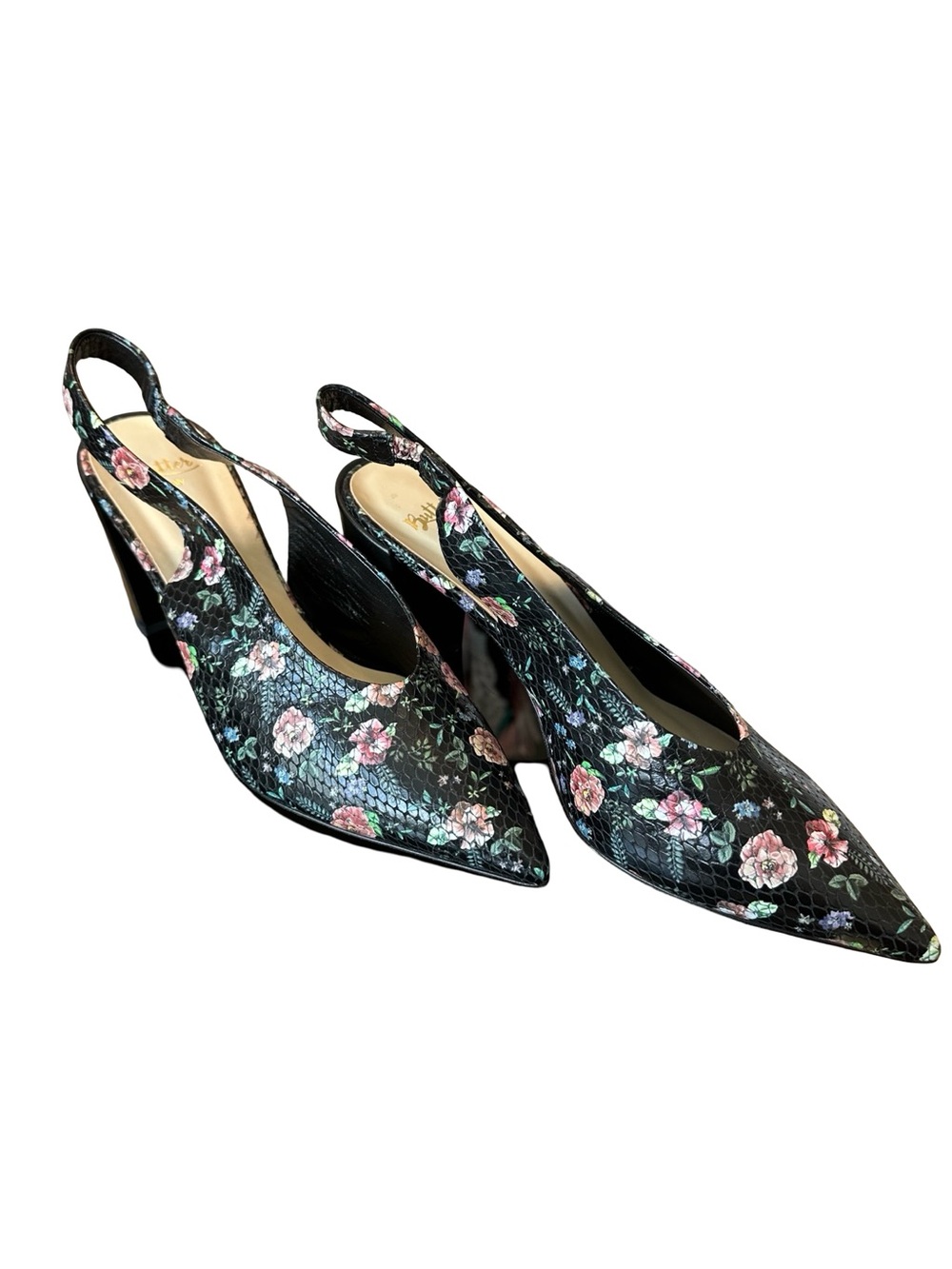 🧡 Butter Italy Black Floral Pointed Slingback Pumps Never Worn 🧡